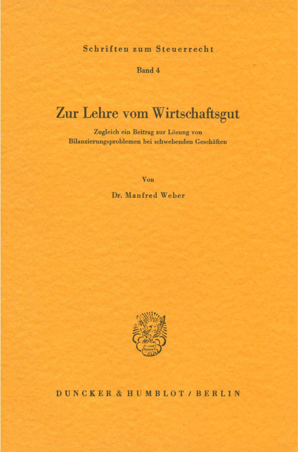 Cover Zur Lehre vom Wirtschaftsgut