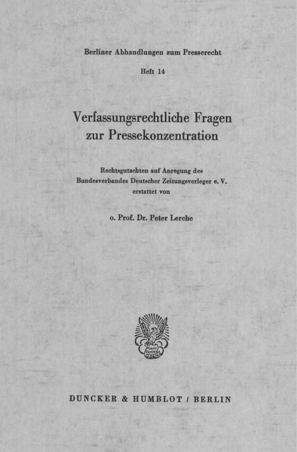 Cover Verfassungsrechtliche Fragen zur Pressekonzentration