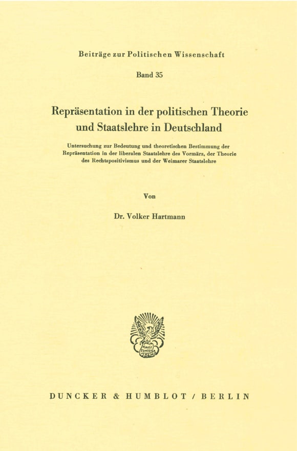 Cover Repräsentation in der politischen Theorie und Staatslehre in Deutschland