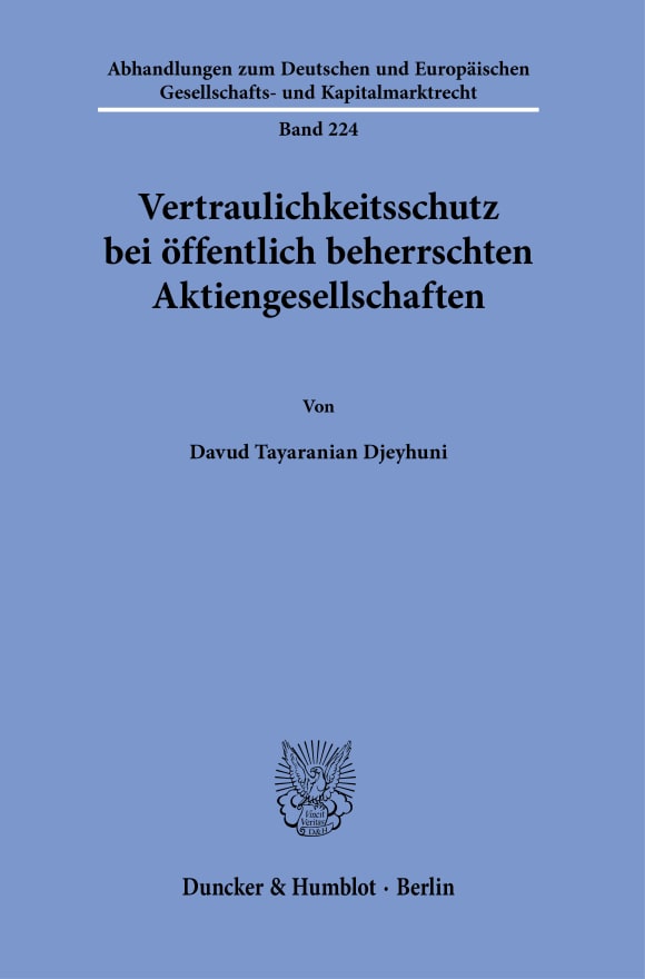 Cover Vertraulichkeitsschutz bei öffentlich beherrschten Aktiengesellschaften