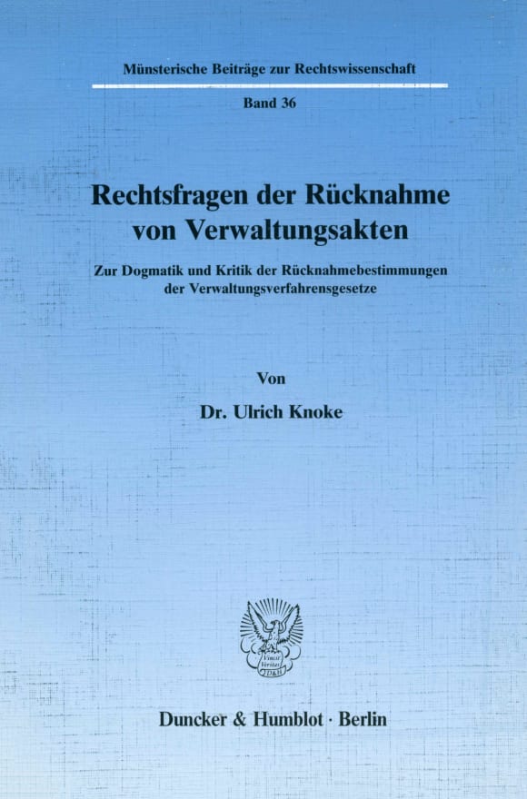 Cover Rechtsfragen der Rücknahme von Verwaltungsakten