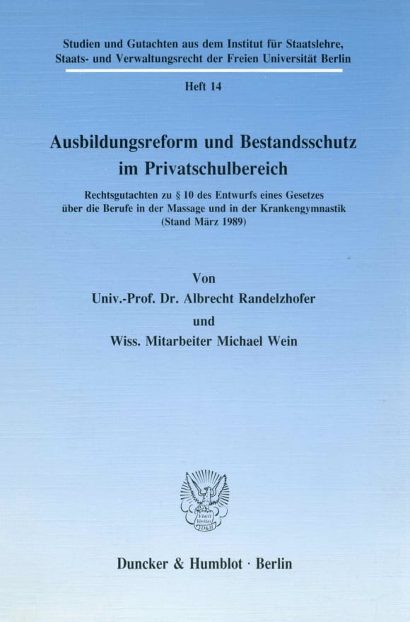 Cover Ausbildungsreform und Bestandsschutz im Privatschulbereich