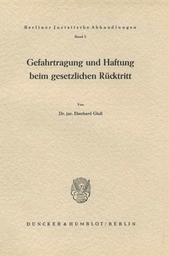 Cover Gefahrtragung und Haftung beim gesetzlichen Rücktritt