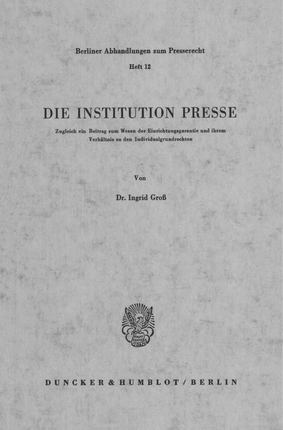 Cover Die Institution Presse