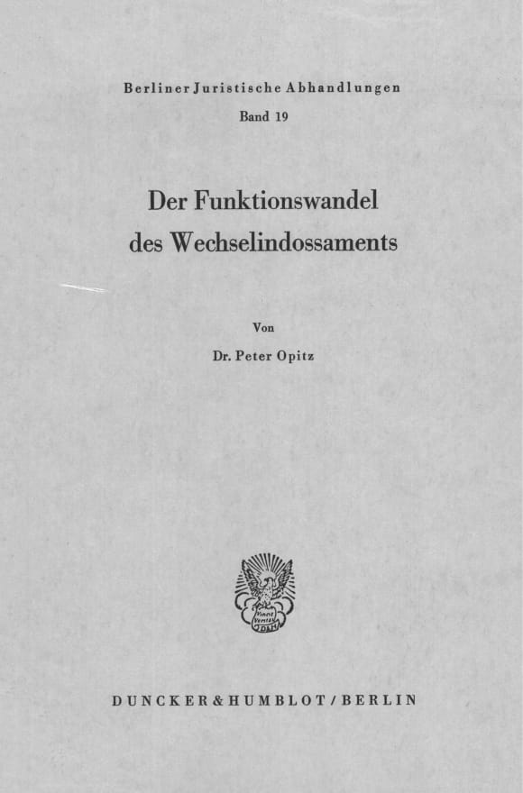 Cover Der Funktionswandel des Wechselindossaments