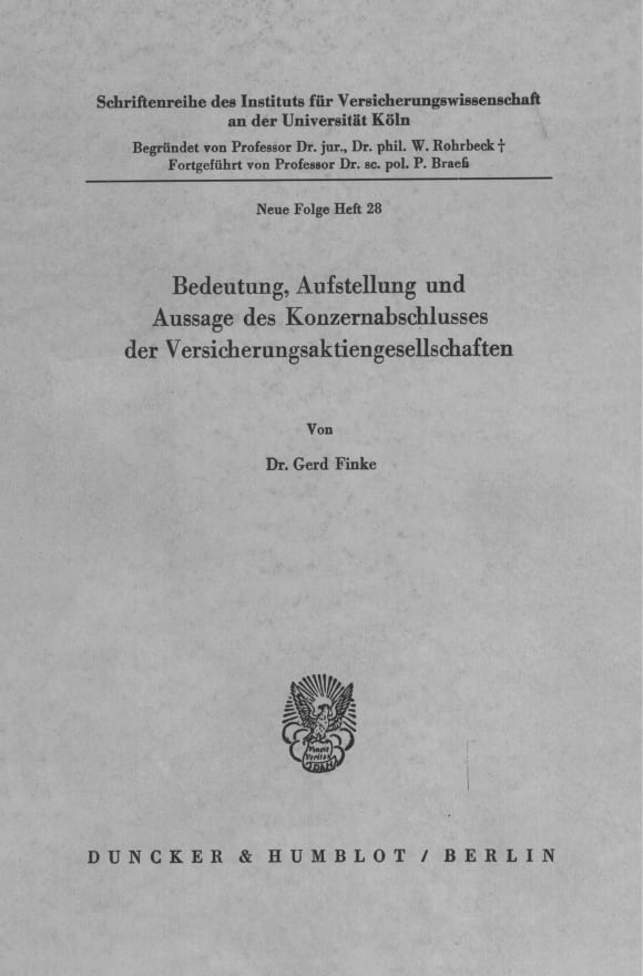 Cover Schriftenreihe des Instituts für Versicherungswissenschaft an der Universität zu Köln. Neue Folge (SIVW)