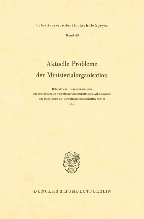 Cover Aktuelle Probleme der Ministerialorganisation