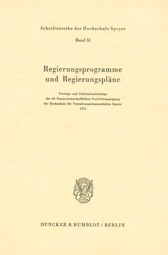 Cover Regierungsprogramme und Regierungspläne