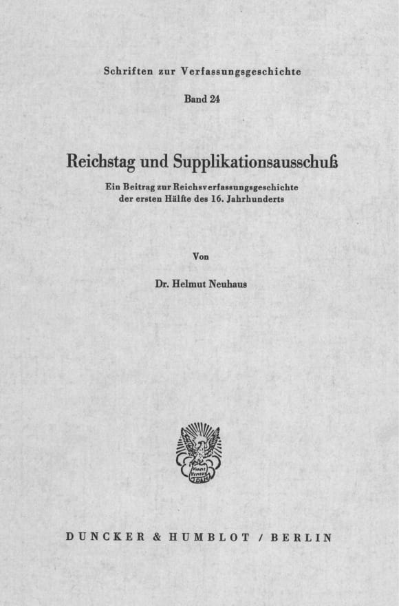 Cover Reichstag und Supplikationsausschuß