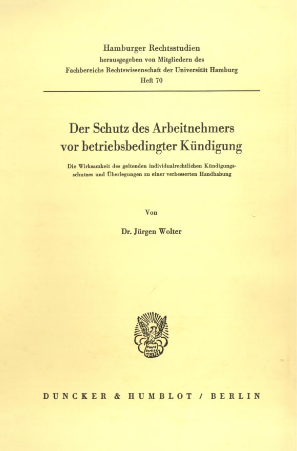 Cover Der Schutz des Arbeitnehmers vor betriebsbedingter Kündigung