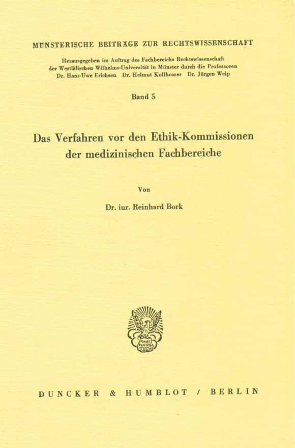 Cover Das Verfahren vor den Ethik-Kommissionen der medizinischen Fachbereiche