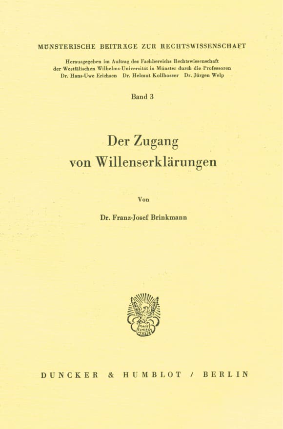 Cover Der Zugang von Willenserklärungen