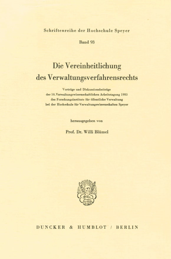 Cover Die Vereinheitlichung des Verwaltungsverfahrensrechts