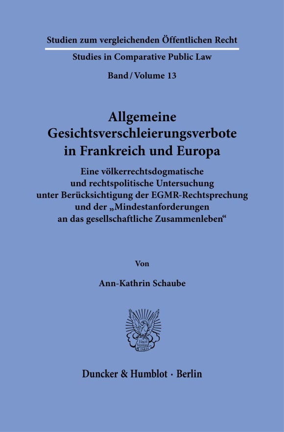 Cover Allgemeine Gesichtsverschleierungsverbote in Frankreich und Europa