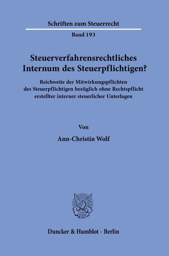 Cover Steuerverfahrensrechtliches Internum des Steuerpflichtigen?