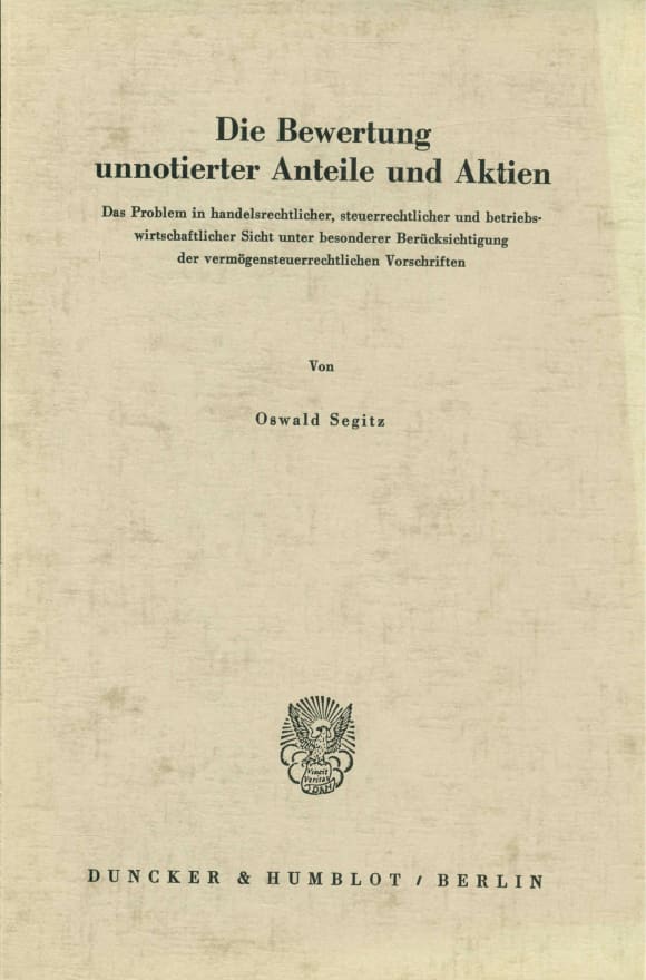 Cover Die Bewertung unnotierter Anteile und Aktien