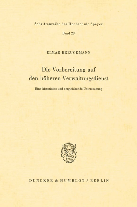 Cover Die Vorbereitung auf den höheren Verwaltungsdienst