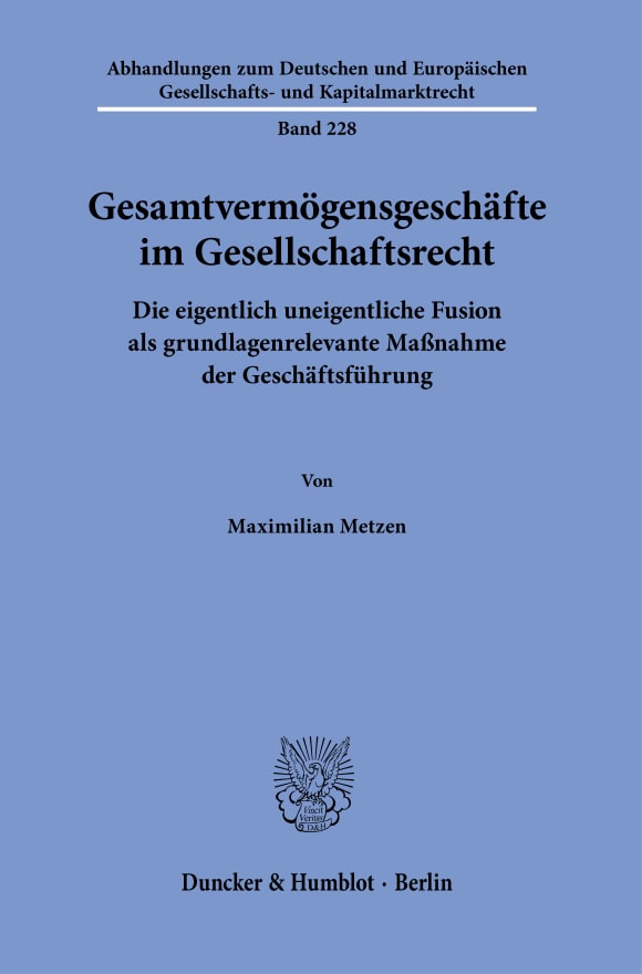 Cover Gesamtvermögensgeschäfte im Gesellschaftsrecht