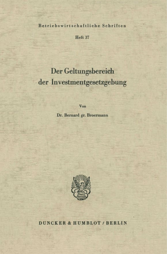 Cover Der Geltungsbereich der Investmentgesetzgebung