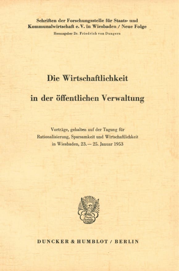 Cover Die Wirtschaftlichkeit in der öffentlichen Verwaltung