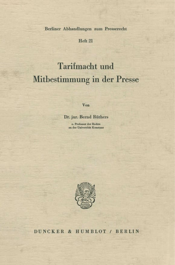 Cover Tarifmacht und Mitbestimmung in der Presse