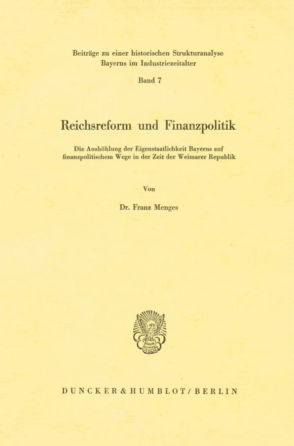 Cover Reichsreform und Finanzpolitik