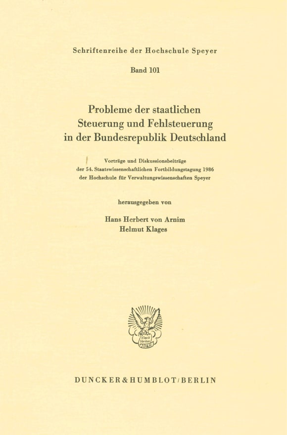 Cover Probleme der staatlichen Steuerung und Fehlsteuerung in der Bundesrepublik Deutschland