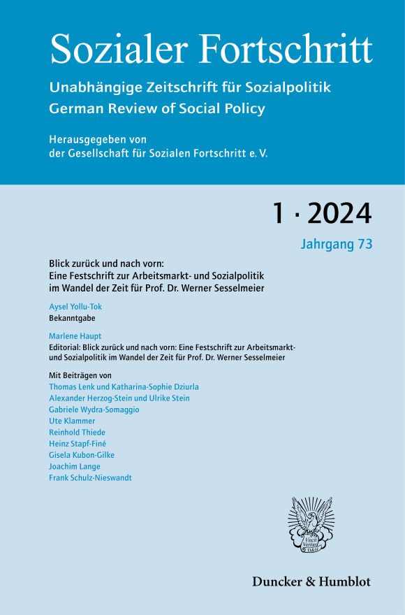 Cover Blick zurück und nach vorn: Eine Festschrift zur Arbeitsmarkt- und Sozialpolitik im Wandel der Zeit für Prof. Dr. Werner Sesselmeier (SF 1/2024)