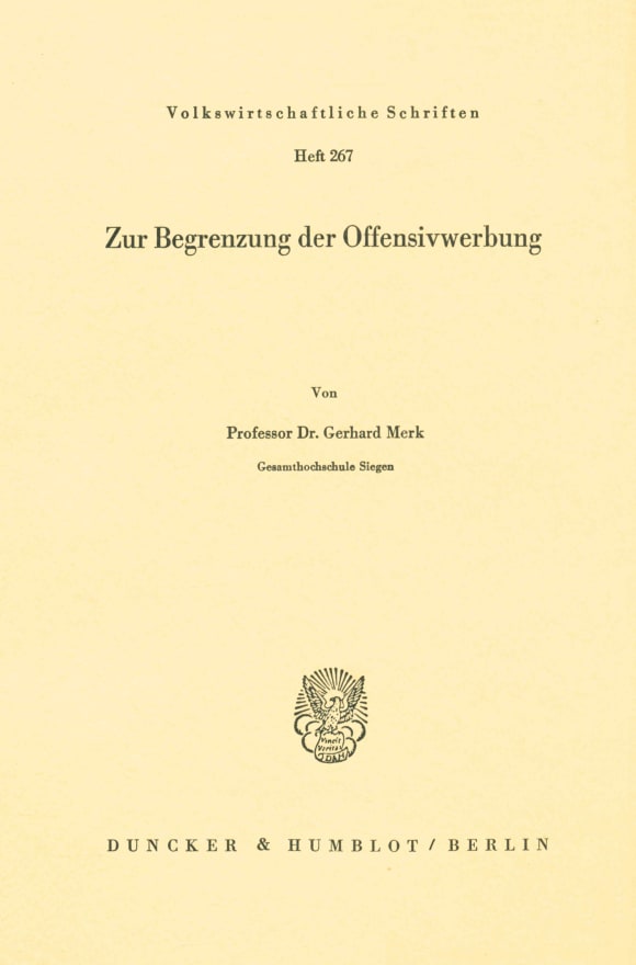 Cover Zur Begrenzung der Offensivwerbung