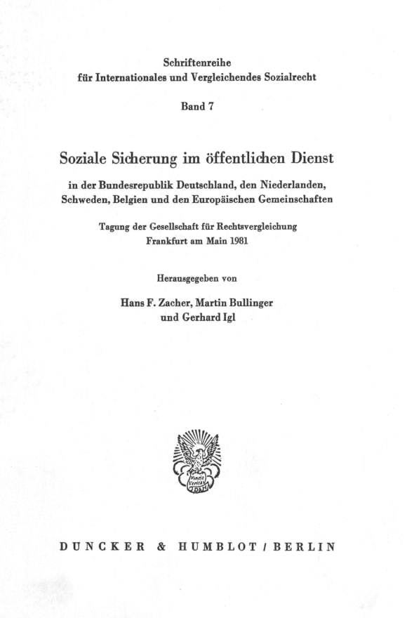 Cover Soziale Sicherung im öffentlichen Dienst in der Bundesrepublik Deutschland, den Niederlanden, Schweden, Belgien und den Europäischen Gemeinschaften