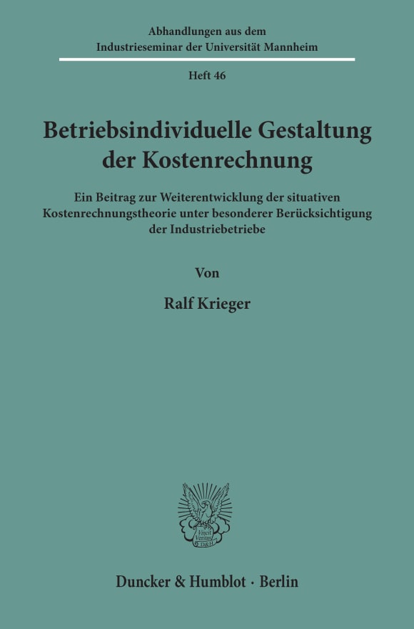 Cover Betriebsindividuelle Gestaltung der Kostenrechnung