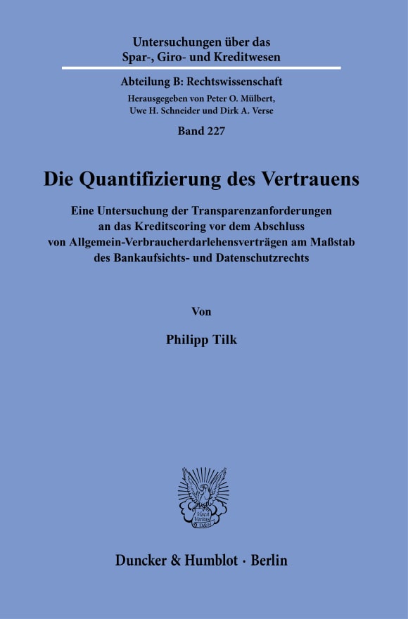 Cover Untersuchungen über das Spar-, Giro- und Kreditwesen. Abteilung B: Rechtswissenschaft (SGK B)