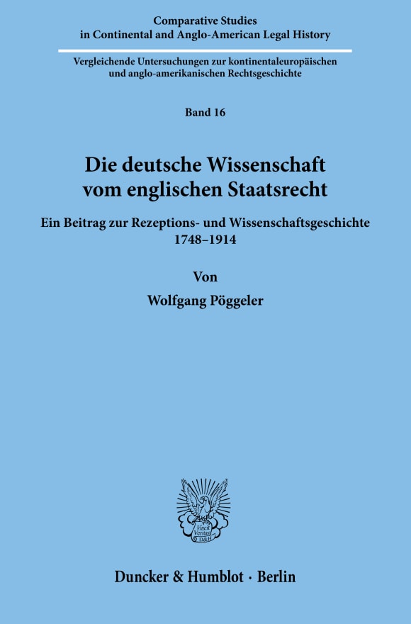 Cover Die deutsche Wissenschaft vom englischen Staatsrecht