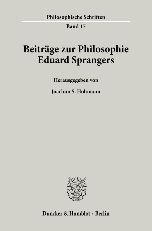 Cover Beiträge zur Philosophie Eduard Sprangers