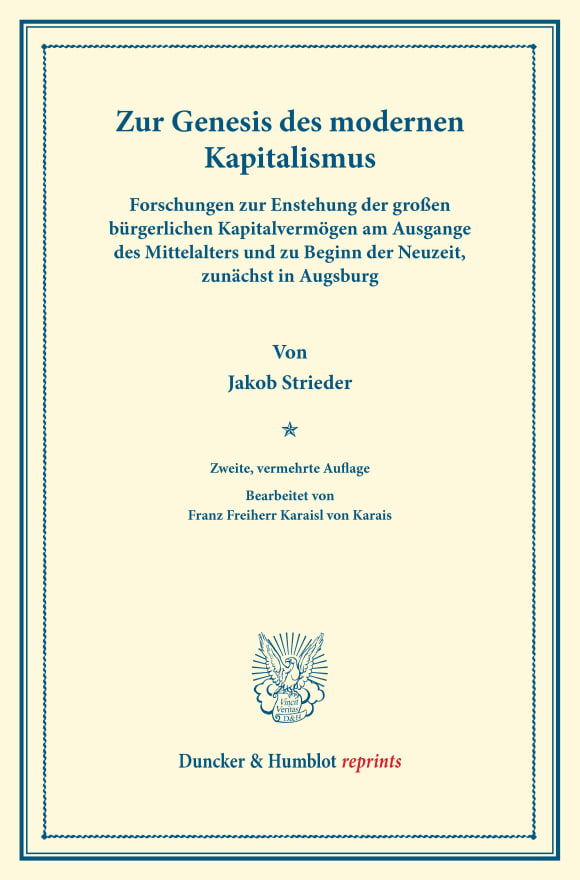 Cover Zur Genesis des modernen Kapitalismus