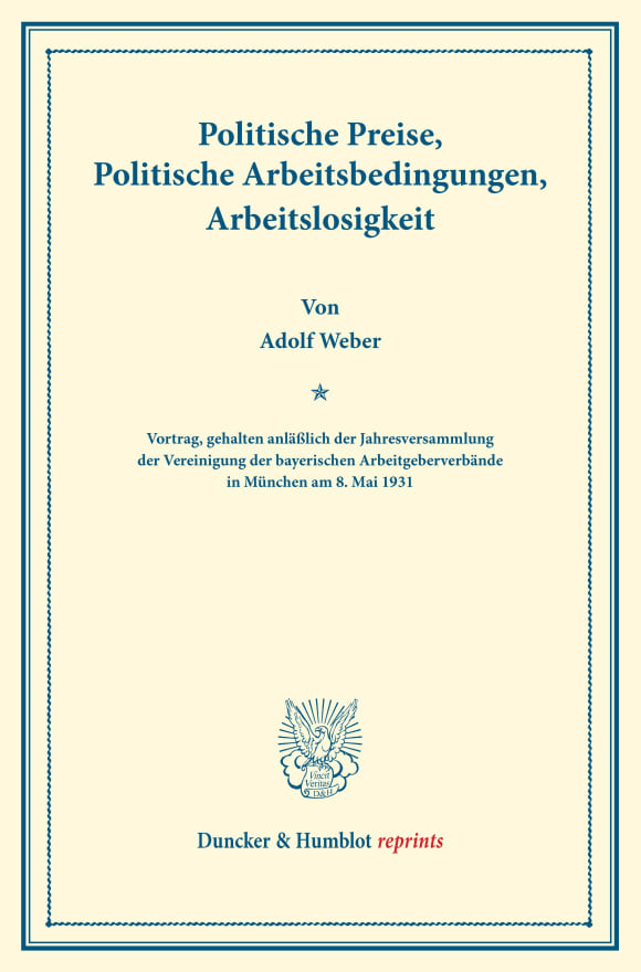 Cover Politische Preise, Politische Arbeitsbedingungen, Arbeitslosigkeit