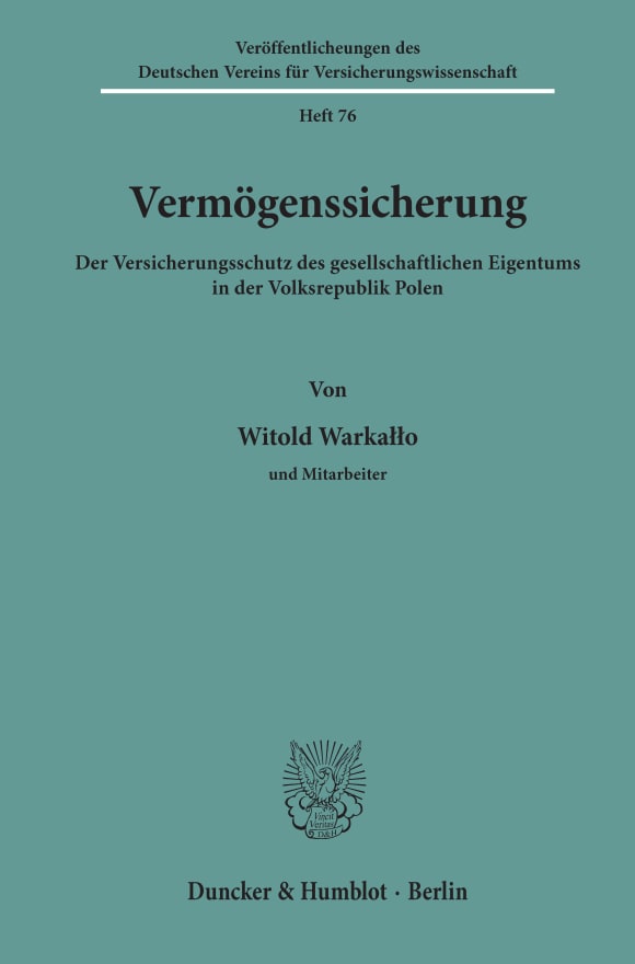 Cover Veröffentlichungen des Deutschen Vereins für Versicherungswissenschaft (DVV)