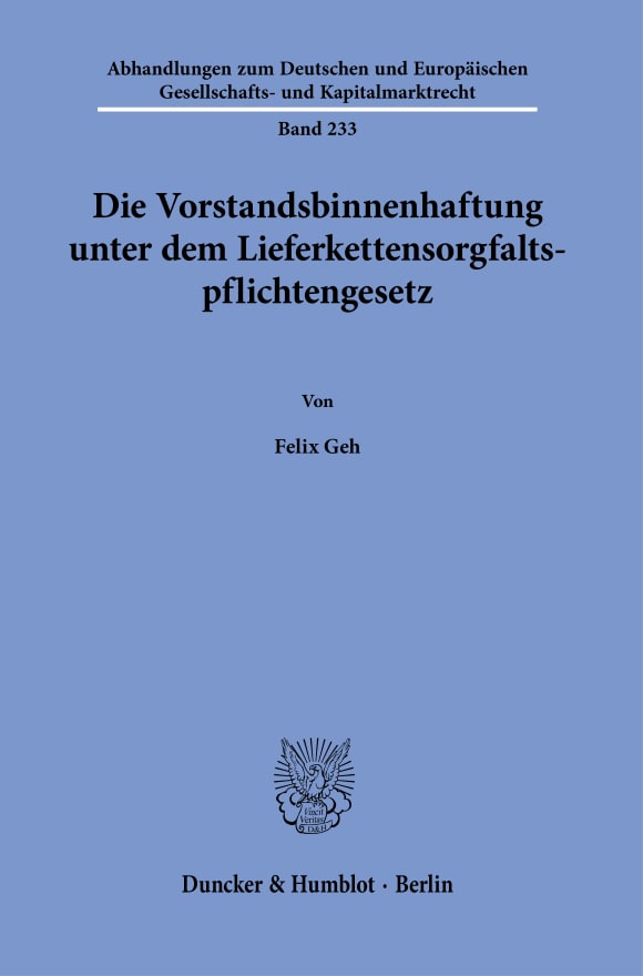 Cover Die Vorstandsbinnenhaftung unter dem Lieferkettensorgfaltspflichtengesetz