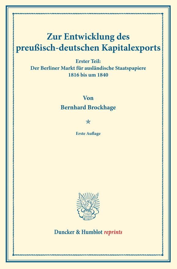 Cover Zur Entwicklung des preußisch-deutschen Kapitalexports