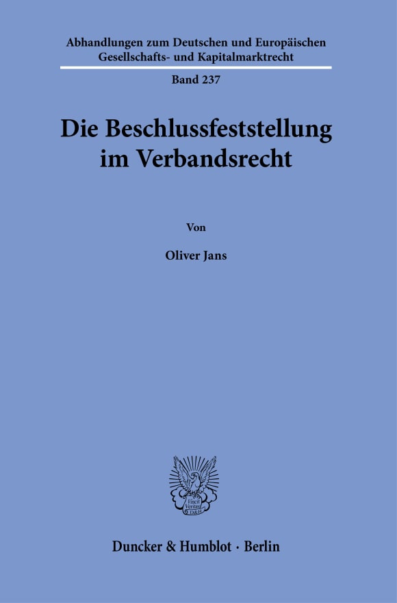 Cover Die Beschlussfeststellung im Verbandsrecht