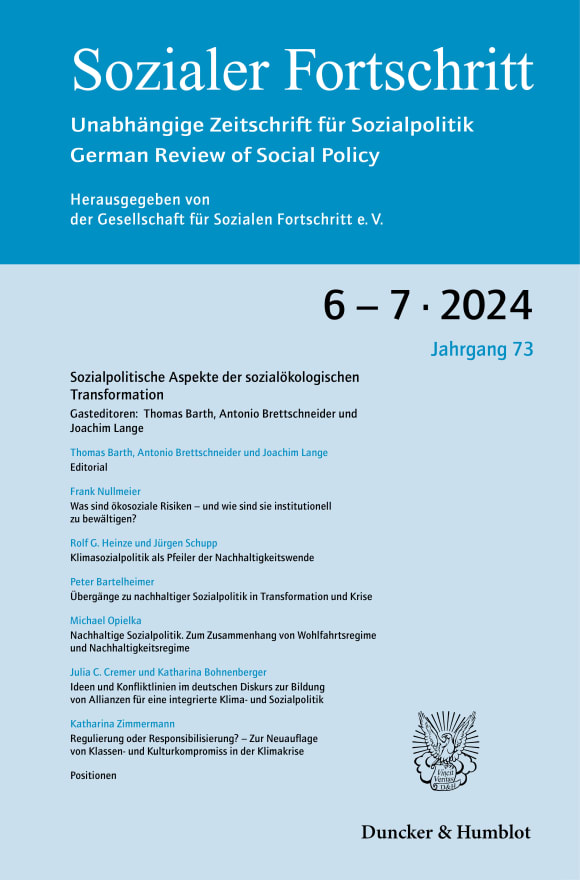 Cover Sozialpolitische Aspekte der sozialökologischen Transformation (SF 6-7/2024)