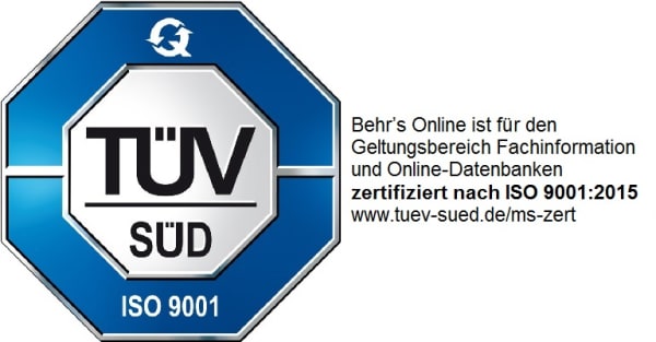  BEHR’S…ONLINE ist zertifiziert nach ISO 9001:2015