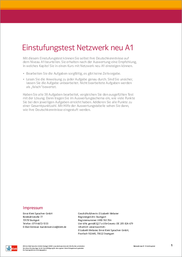 Netzwerk neu A1 / Einstufungstest (PDF) - derdieDaF-Portal