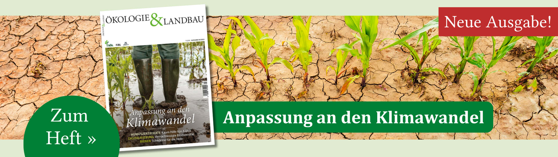 Werbebanner zur neuen Ausgabe der Zeitschrift Ökologie und Landbau 
