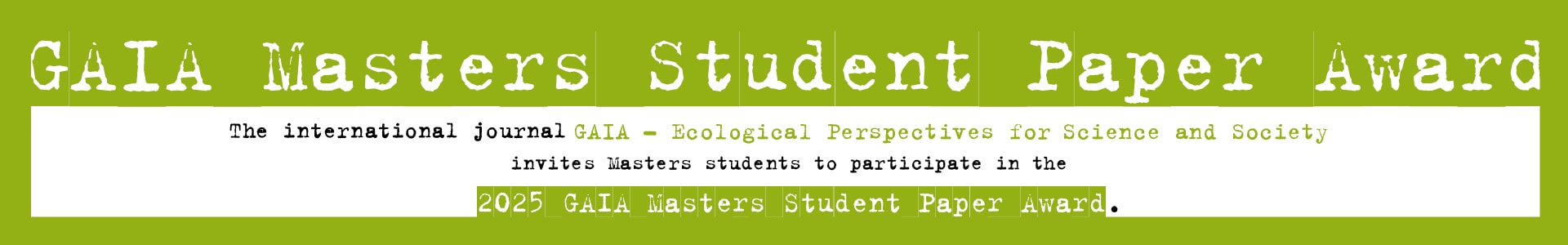 Call for participation GAIA Masters Student Paper Award