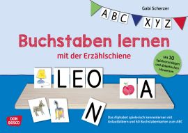 buchstaben lernen mit der erzahlschiene das alphabet spielerisch kennenlernen mit anlautbildern und 60 buchstabenkarten zum abc offizieller shop des don bosco verlags