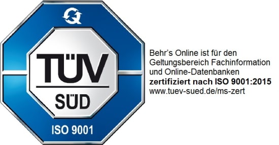  BEHR’S…ONLINE ist zertifiziert nach ISO 9001:2015