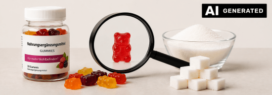 Nahrungsergänzungsmittel in Gummiform im Zuckercheck