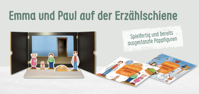 Emma und Paul. Fertig ausgestanzte Spielfiguren aus Pappe. Hier kaufen.