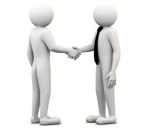 two 3d people icons shaking hands